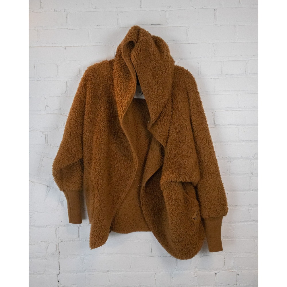 Nordic Beach Body Wrap Hooded Sherpa Fleece Cardigan Ginger Brown One Size NWT